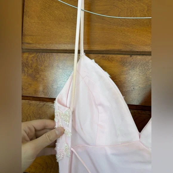 Strappy-Back Long Light Pink Prom Dress by Faviana - Picture 8 of 16